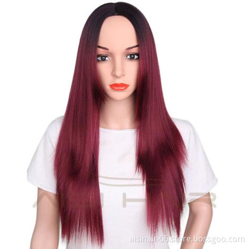 Aisi Hair New Arrivals Long Straight Wigs Heat Resistant Synthetic Ombre Wine Red Wigs For Black Women